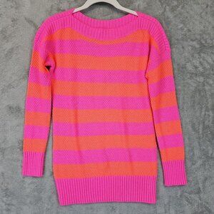 Gap Sweater Womens XS Bold Neon Dye Pink/Orange Striped Boat Neck Long Sleeve